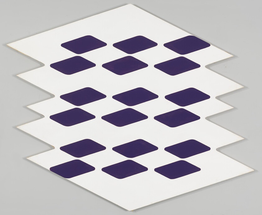 A zigzag white sheet with five rows of purple rounded diamond shapes arranged in a grid.