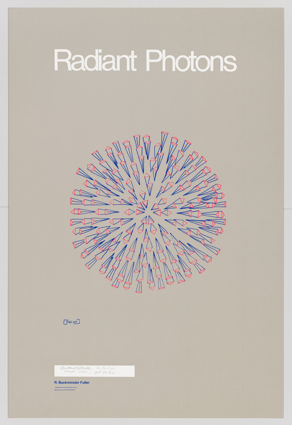 Circular burst of red and blue arrow shapes beneath the title "Radiant Photons."