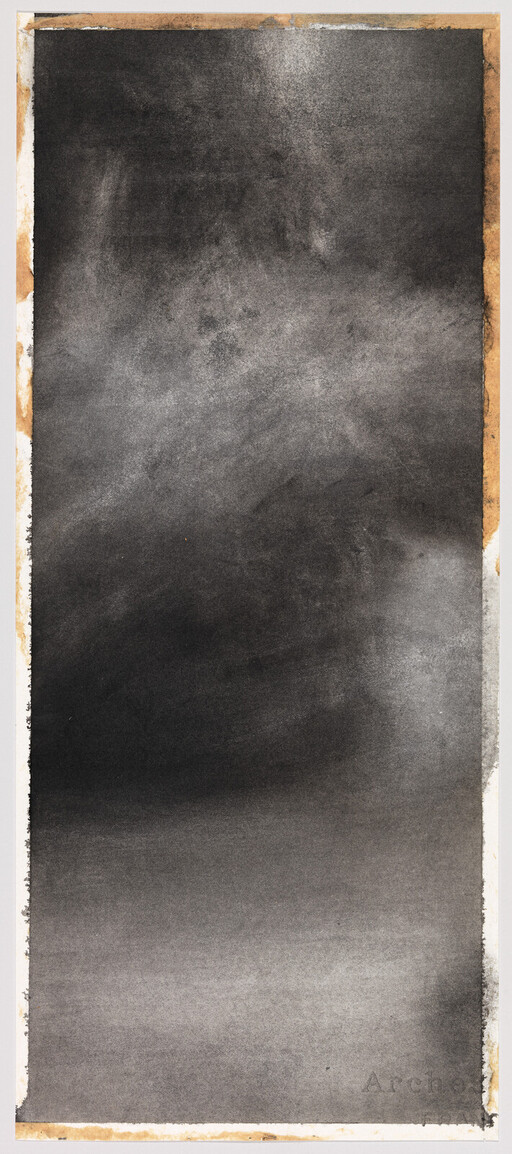 Tall vertical charcoal wash with smoky dark-to-light gradient and worn paper edges.