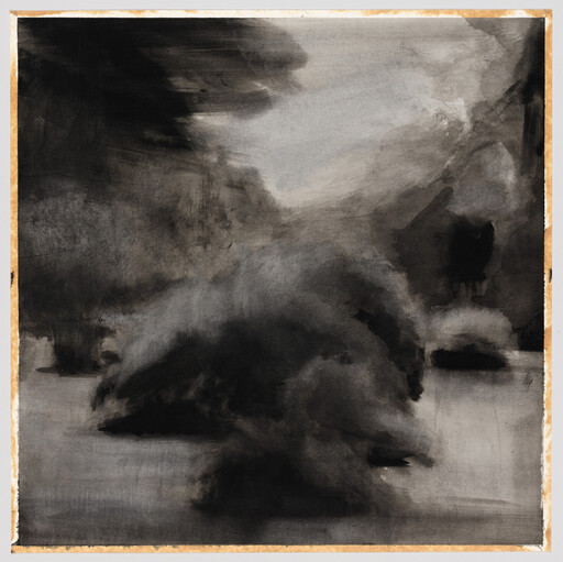 Dark abstract ink wash suggesting stormy clouds over a misty landscape.