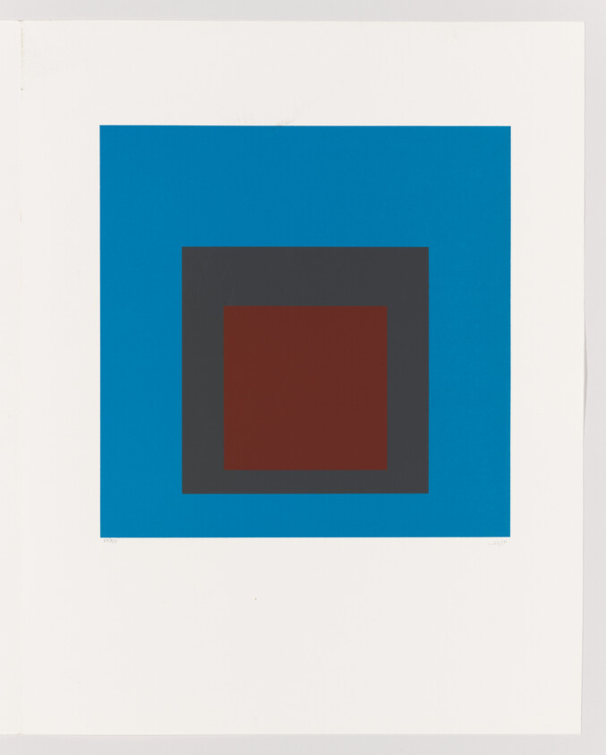 Three concentric squares in blue, dark gray, and brown centered on a white background.