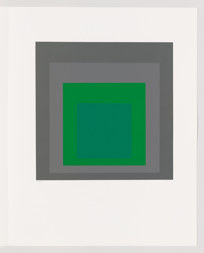 Concentric squares in varying shades of green and gray centered on a white background.