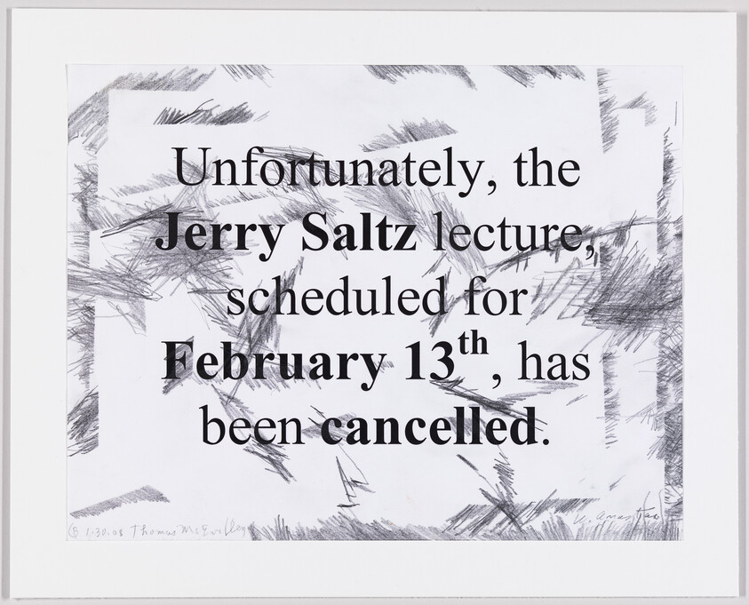 Jerry Saltz lecture scheduled for February 13th has been cancelled.