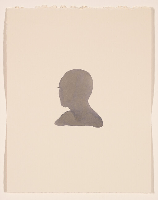 A simple gray watercolor silhouette of a human head and shoulders facing left on cream paper.