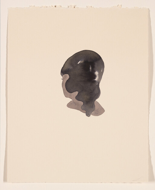 Silhouette of a person's head and neck painted in dark watercolor on blank paper.