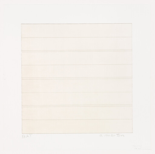 Square print with evenly spaced faint horizontal lines on a creamy white background.