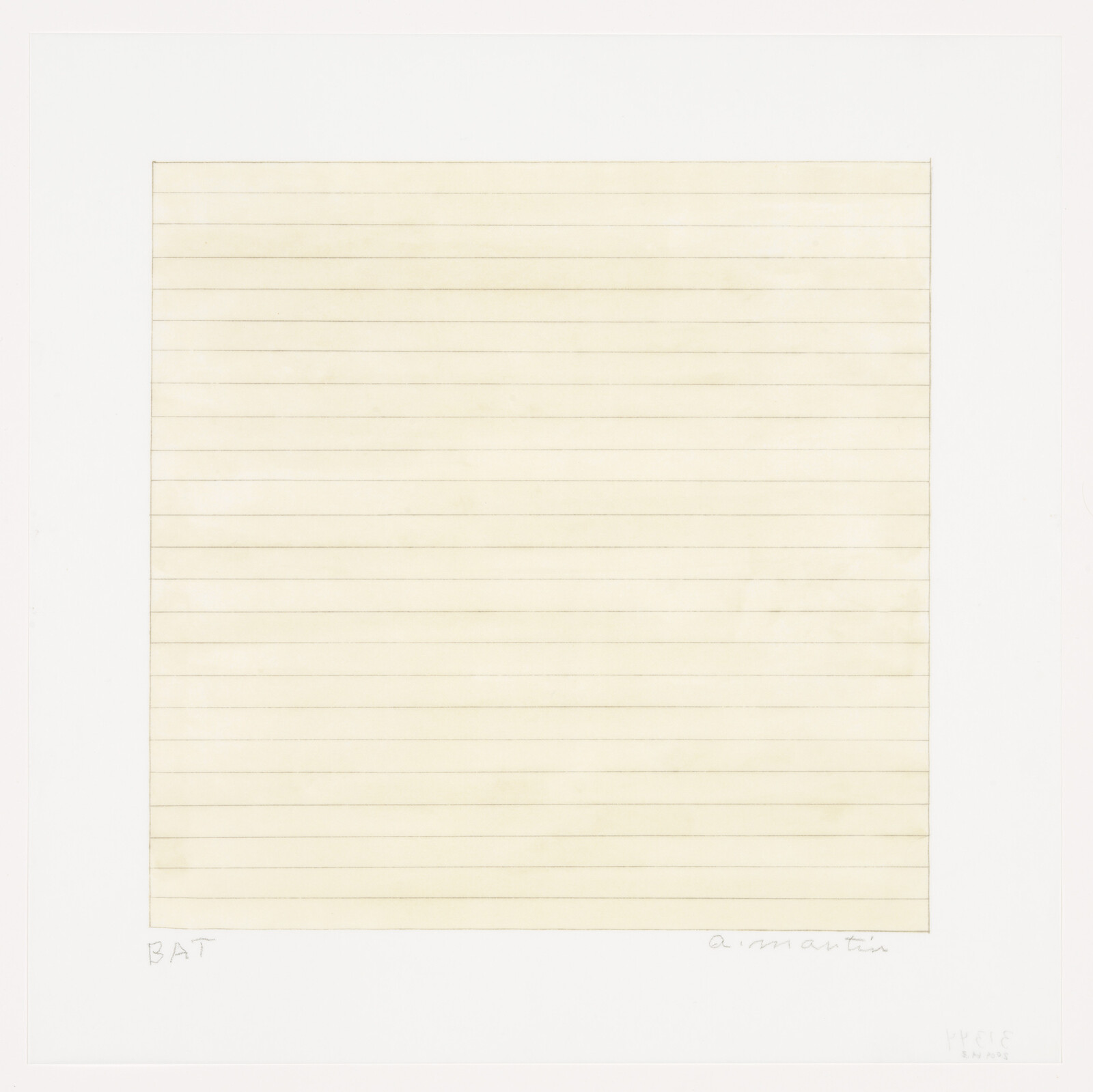 A square sheet of aged, faintly lined paper centered on a clean white background.