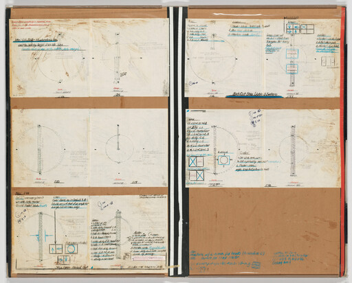 Large board showing eight technical drawings with handwritten notes and small diagrams.