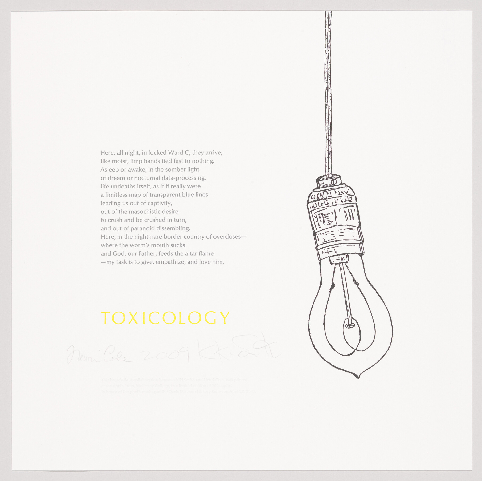 A simple hanging light bulb sketch with the word Toxicology and explanatory text to the left.