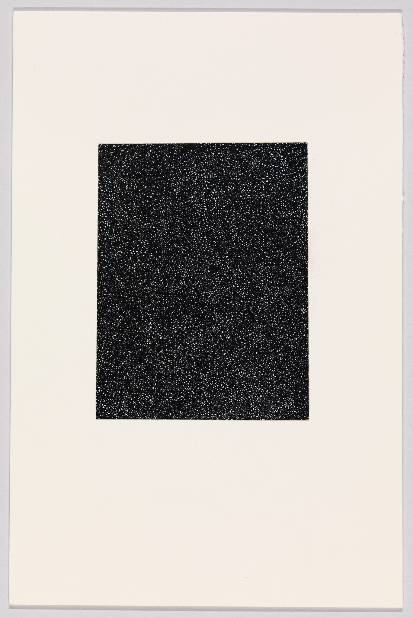 A centered black rectangle filled with white speckles resembling a starry field on a white page.