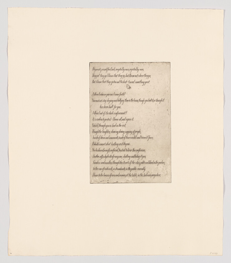 A centered small handwritten poem page on a large cream-colored sheet of paper.