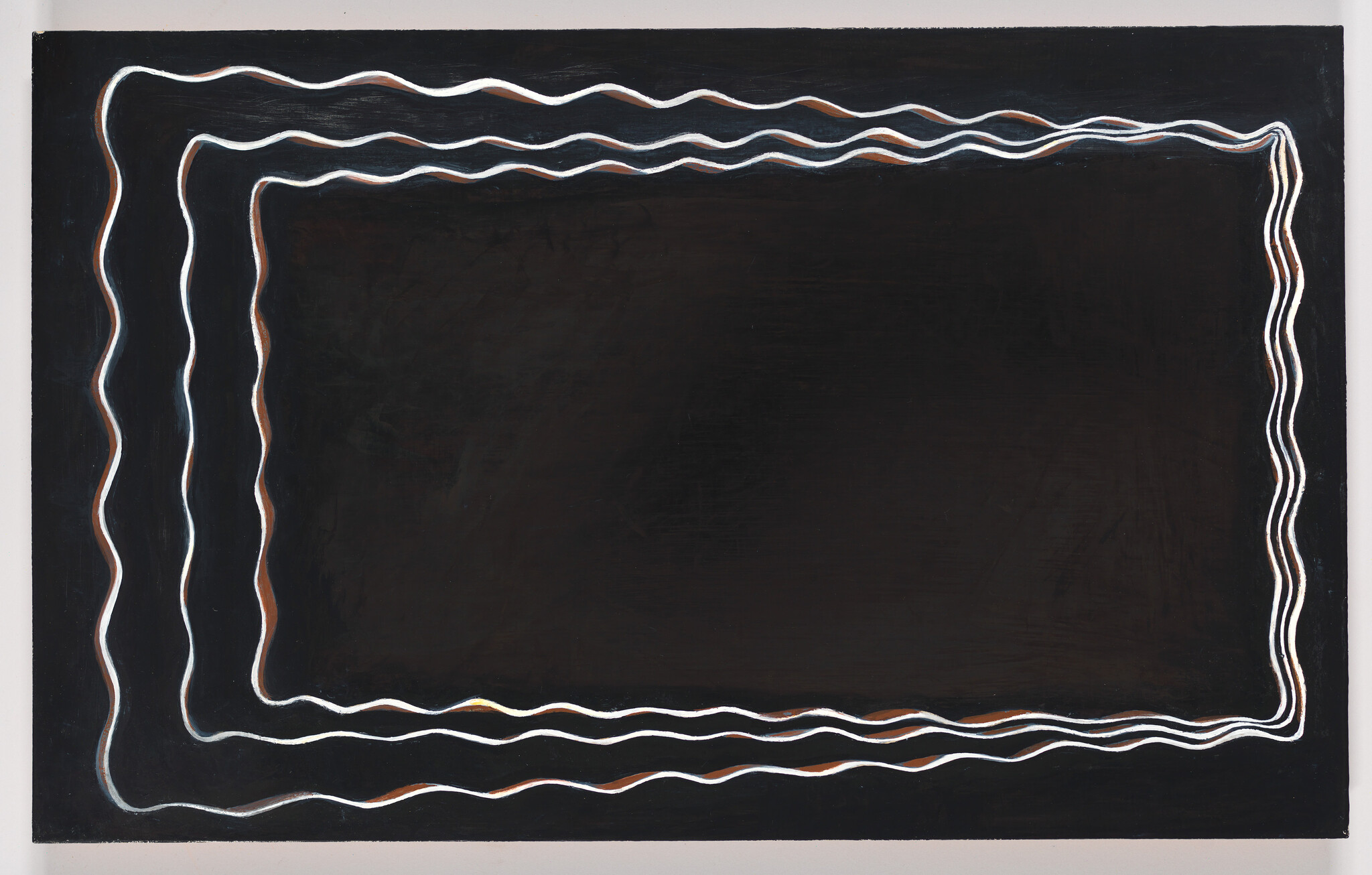 A large black rectangle bordered by three wavy white and brown lines forming concentric frames.