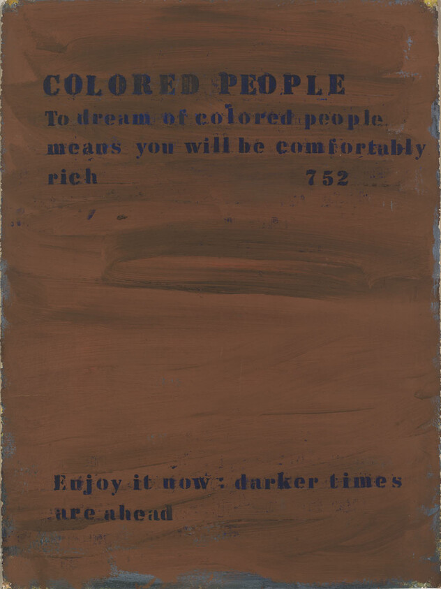 Stenciled sign reading "COLORED PEOPLE" and warning to enjoy it now; darker times are ahead.