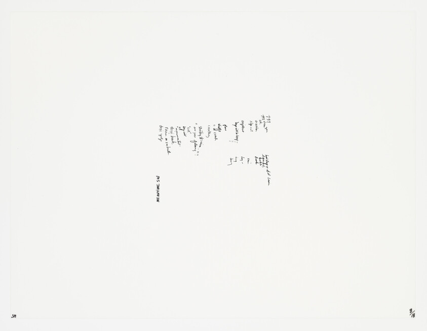 Small handwritten notes and scribbles centered on a large blank white page.