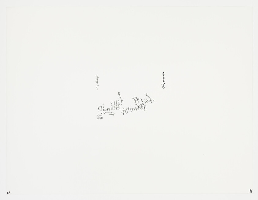 A small cluster of handwritten notes appears in the center of a large white page.