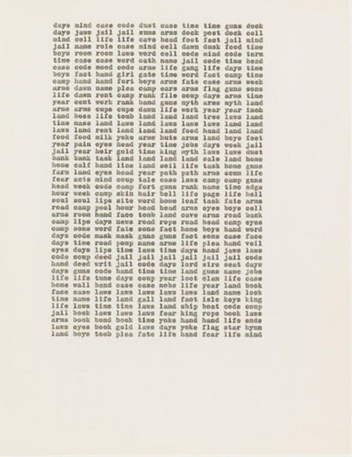 Block of densely typed short words arranged in columns on off-white paper.