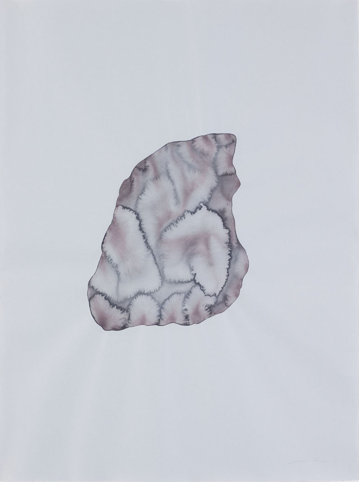 A marbled pink and gray abstract rock shape floats centered on a plain white background.