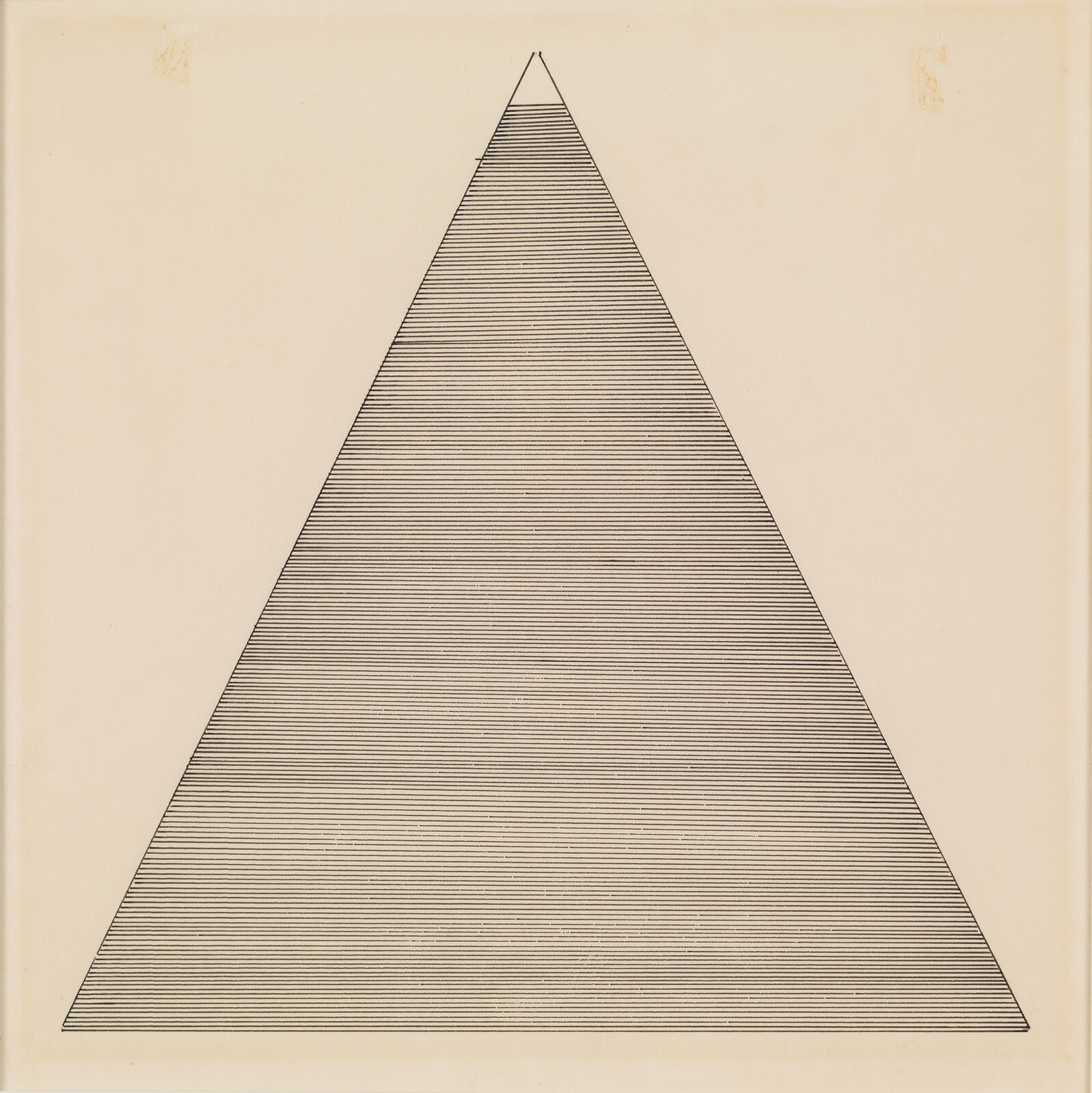 Large triangular shape filled with evenly spaced horizontal lines on a pale background.