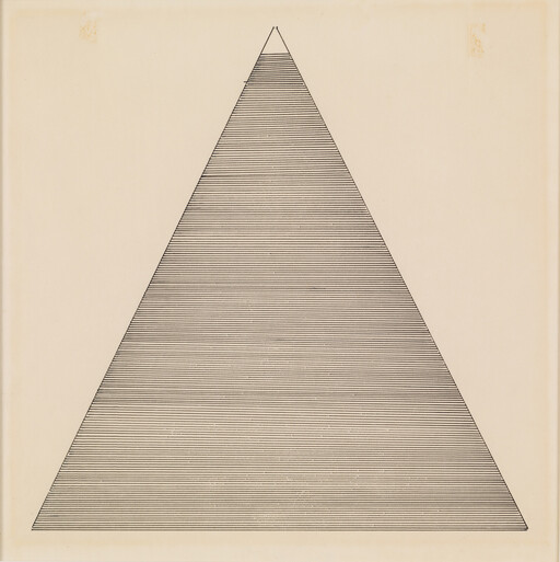 Large triangular shape filled with evenly spaced horizontal lines on a pale background.