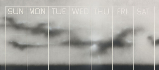 Weekly planner grid showing days Sunday through Saturday over a cloudy sky background.