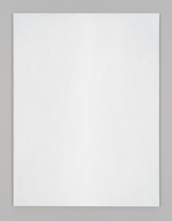 Large white square canvas with a very subtle vertical line down the center, no other visible details.