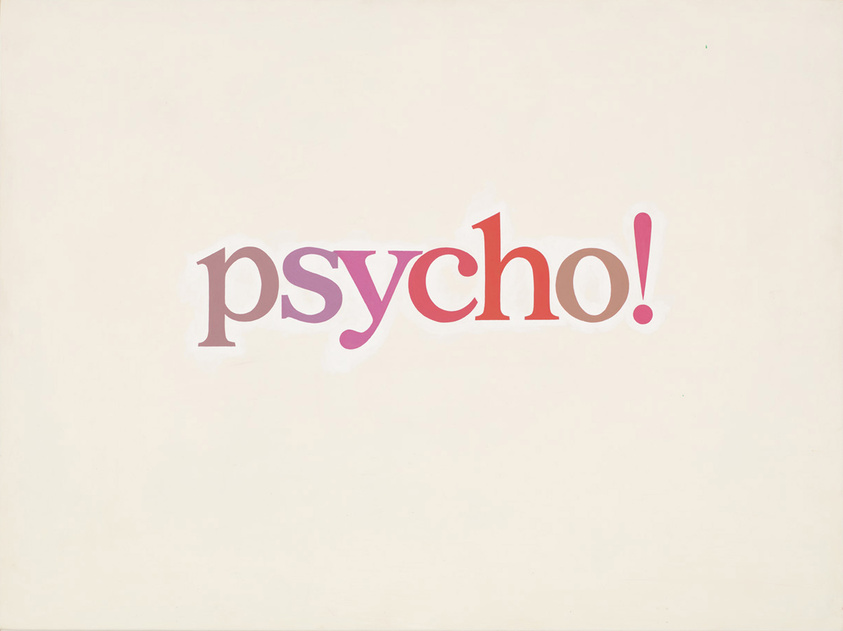 The word "psycho" is written in varying pink hues aganist a cream background