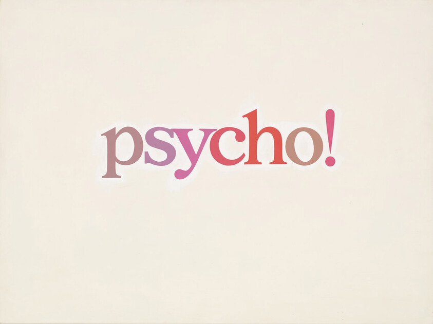 The word "psycho" is written in varying pink hues aganist a cream background