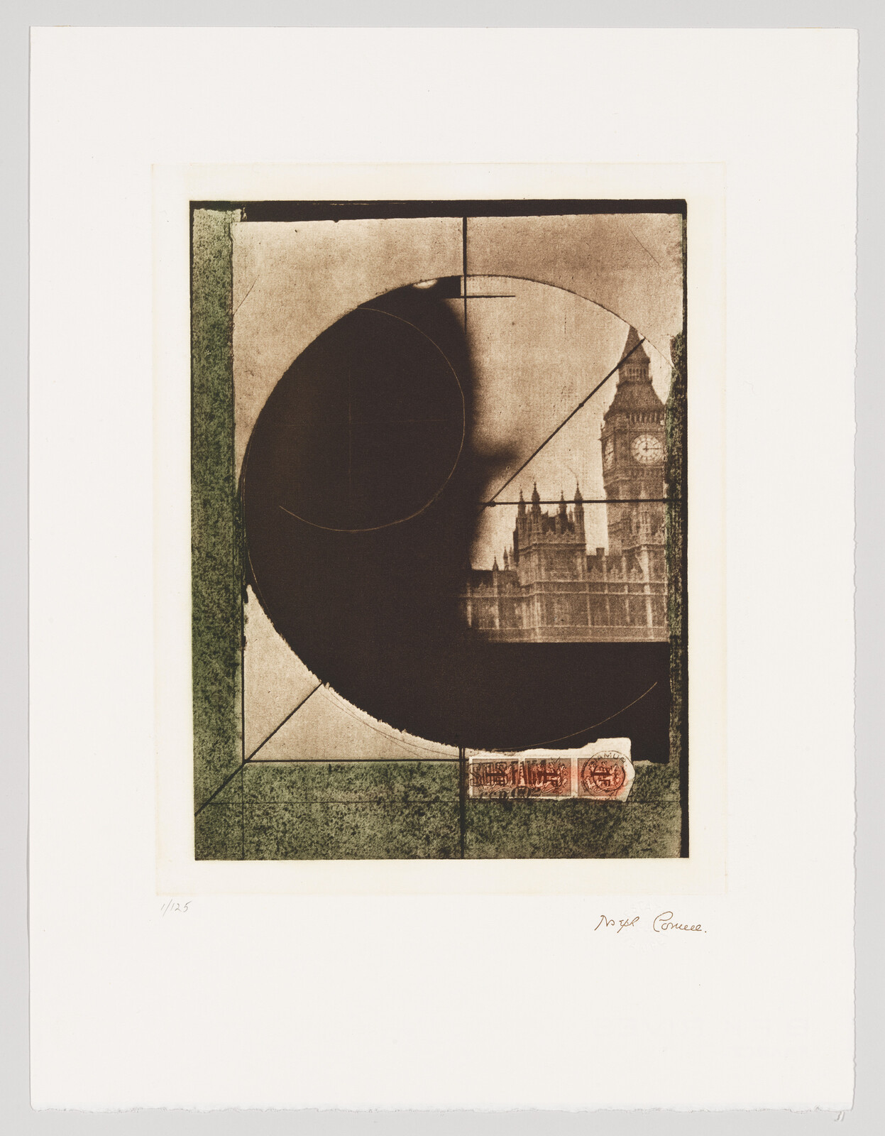 A collage showing the Houses of Parliament and Big Ben partly obscured by a large black semicircle.