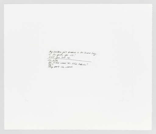 Small handwritten note centered on a large white sheet of paper with brief lines of text.
