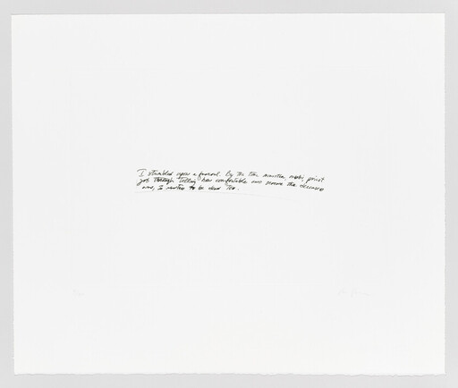 Small handwritten note centered on a large blank white sheet of paper.