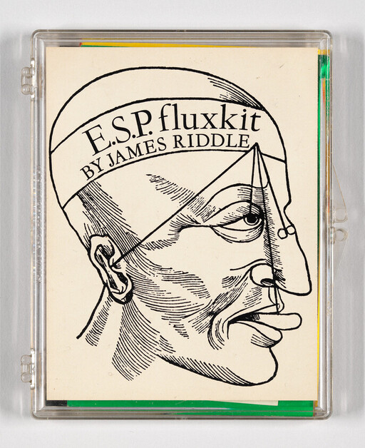 A cassette-style case showing a line-drawn head and the title "E.S.P. fluxkit by James Riddle."