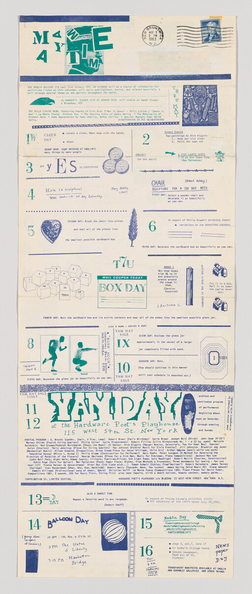 Poster-style event calendar with illustrated schedule and large "YAY DAY" headline for festival.