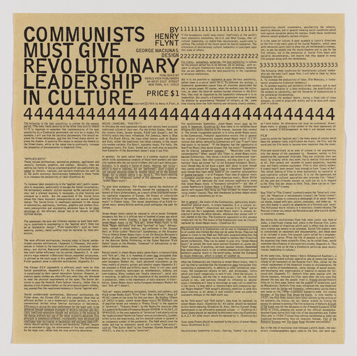 Large poster headline demanding communists provide revolutionary leadership in culture, with dense small print columns.