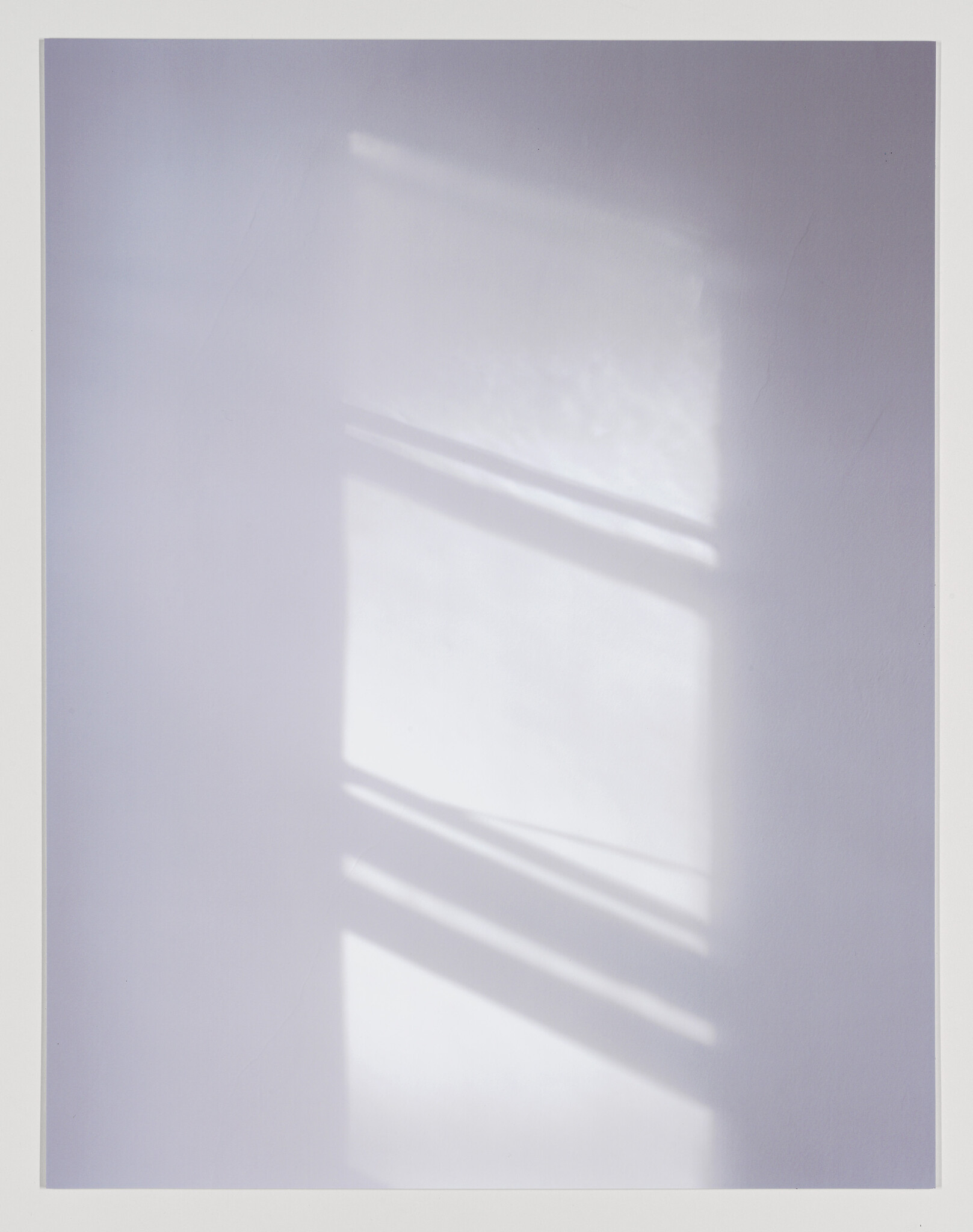 Sunlight casts soft rectangular window and blind shadows across a pale interior wall.