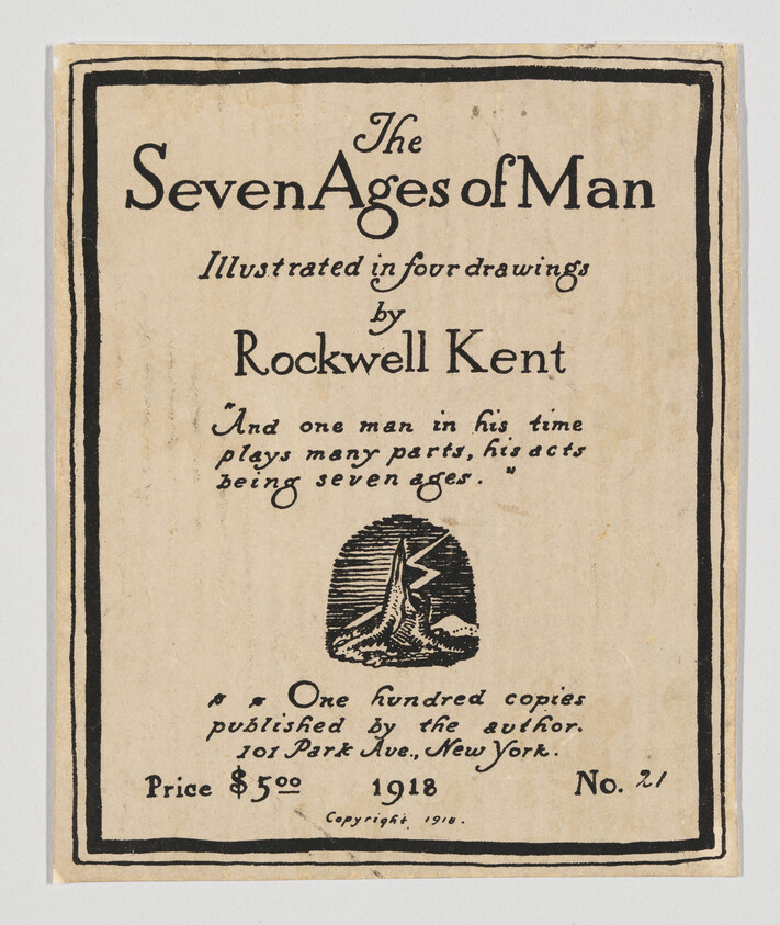 Book cover titled "The Seven Ages of Man" by Rockwell Kent, published 1918.