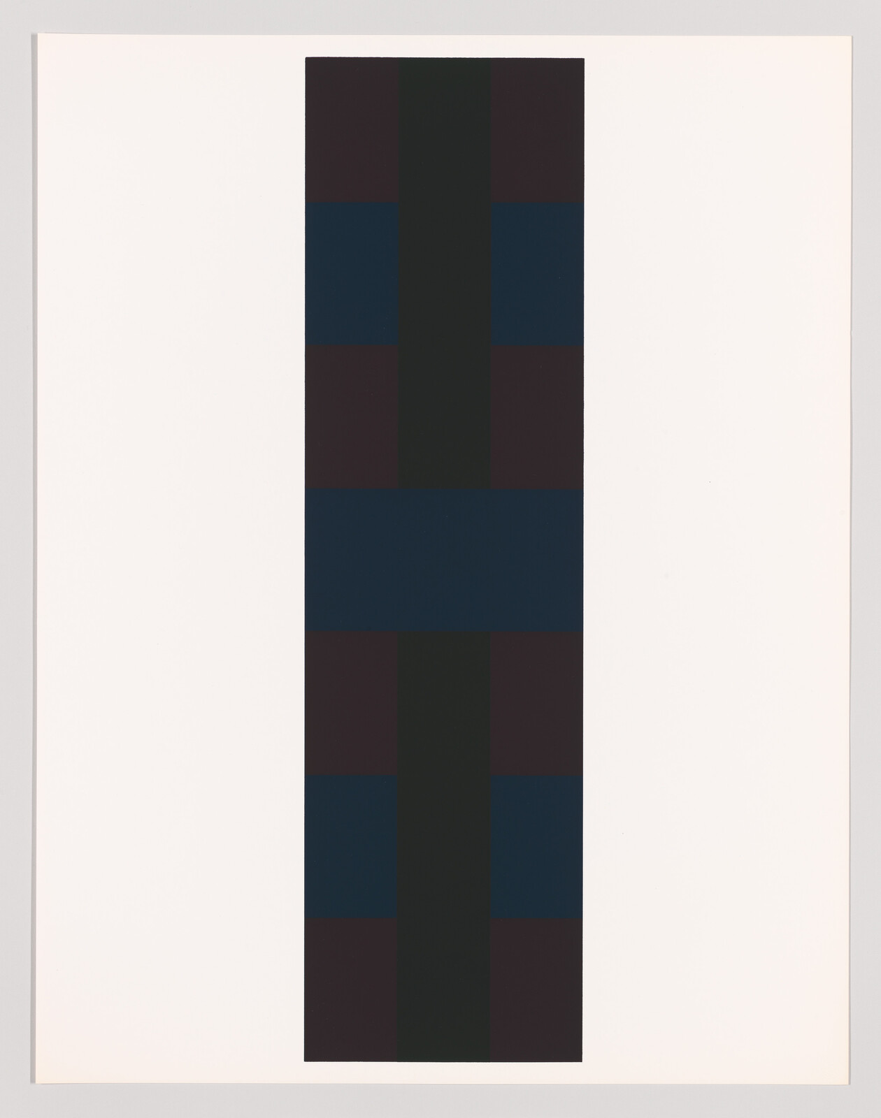 A tall, dark vertical rectangle with blue and maroon horizontal bands on a plain white background.