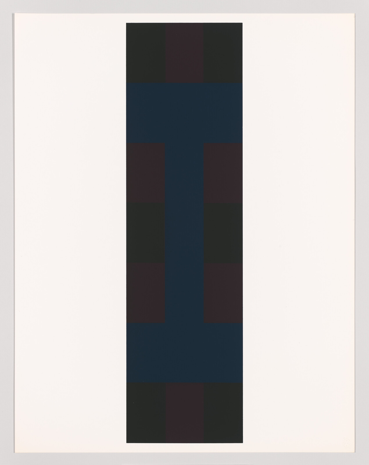 A vertical black and dark blue rectangle with a cross shape in the center on a plain white background.