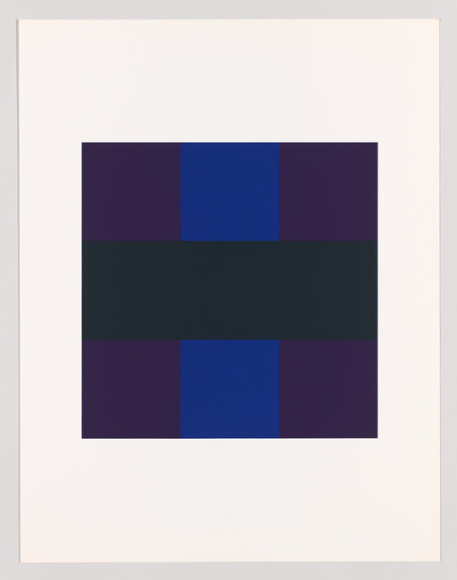 A centered square composed of dark blue and purple blocks with a wide dark horizontal bar.