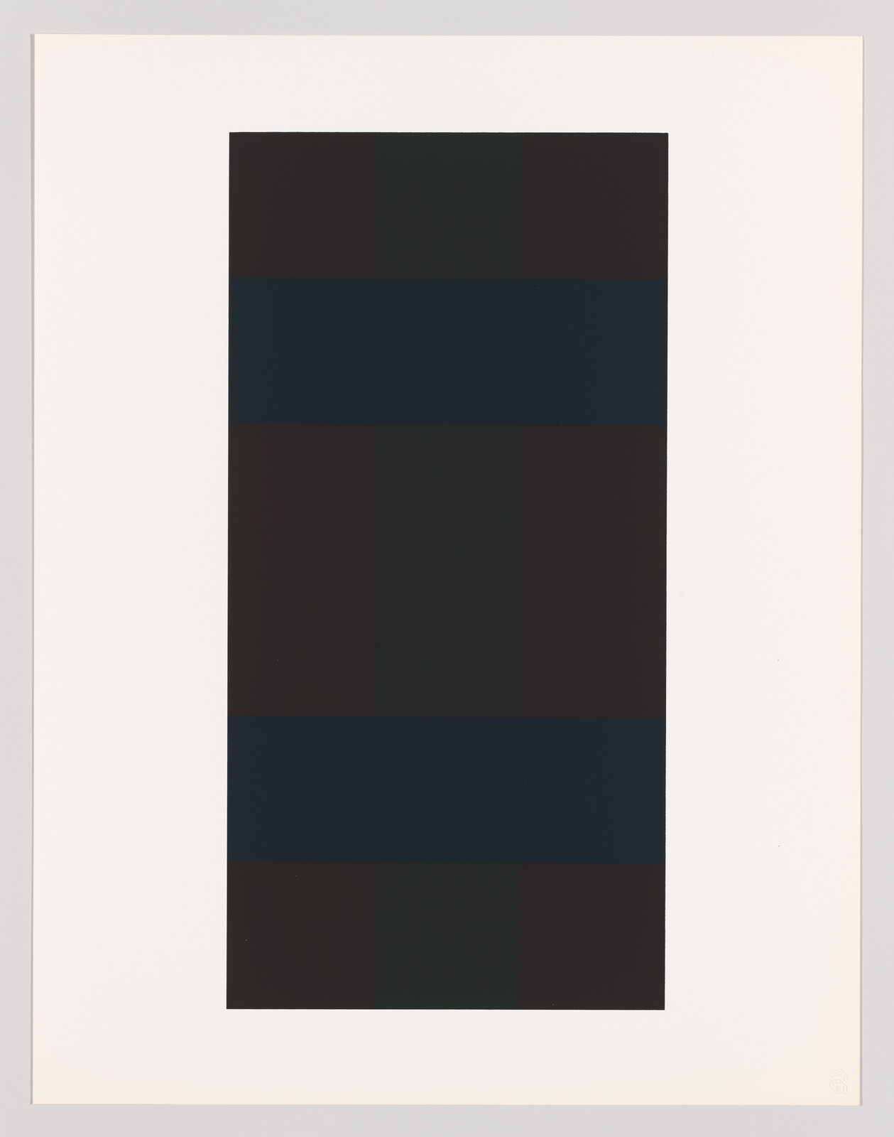 A large black rectangle with two dark blue horizontal bands on a plain white background.