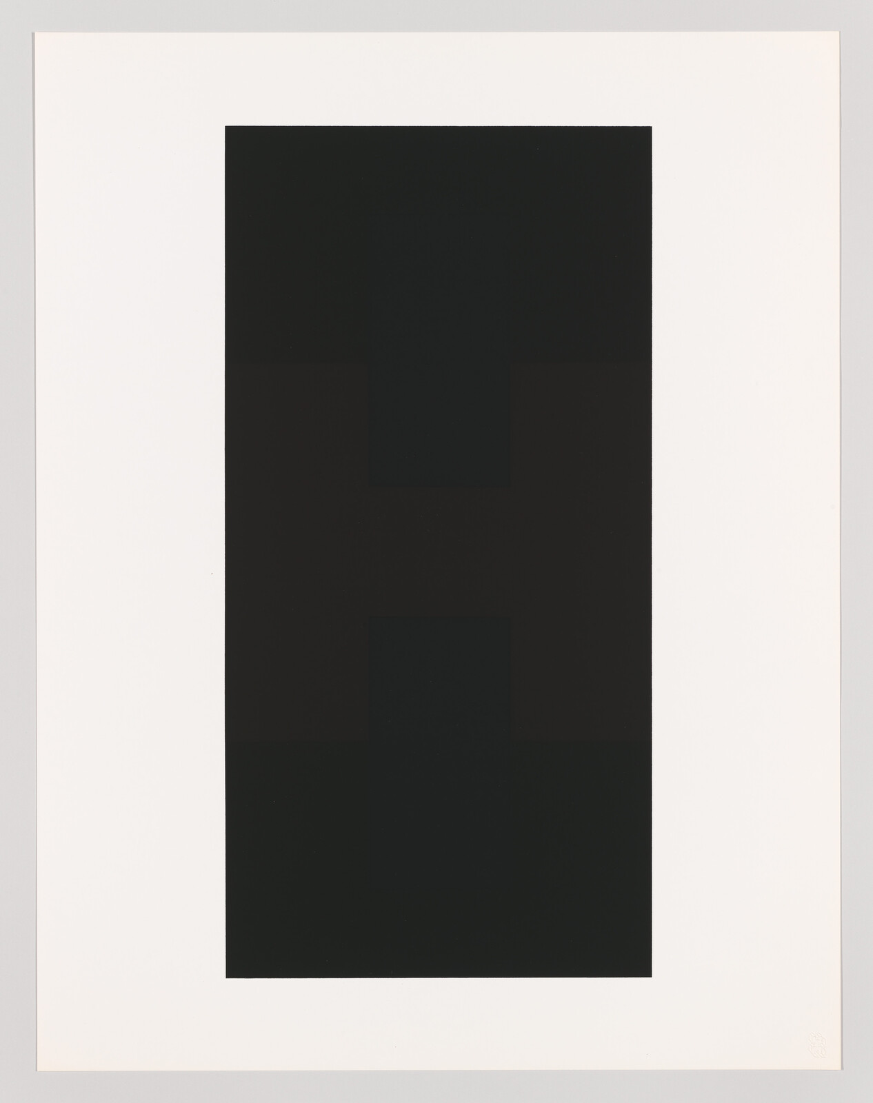 Large black rectangle with a faint, darker “H” shape in the center on a white background.