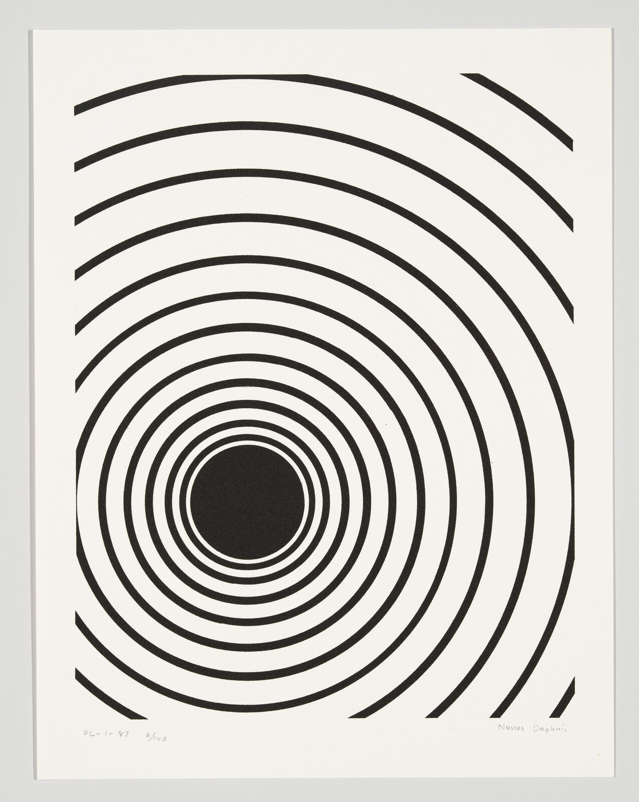 Concentric black rings radiate from a solid central black circle on a white background.