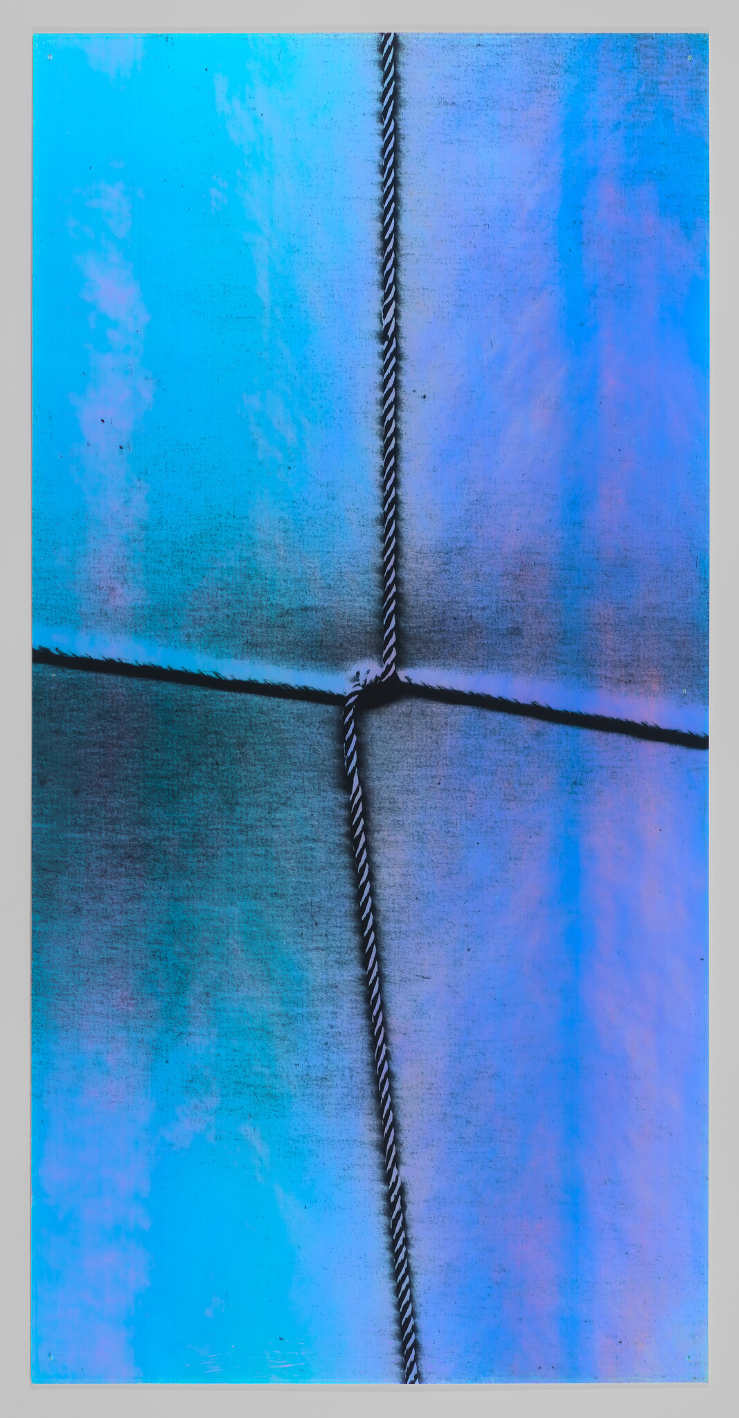 Two twisted ropes cross and knot at the center against a blue-purple textured background.