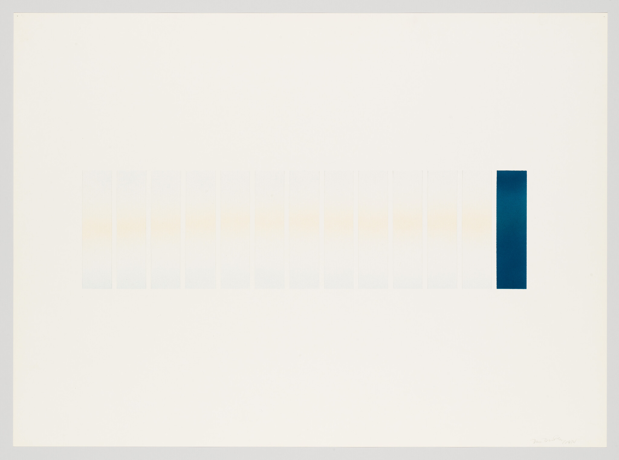 A horizontal row of pale vertical rectangles with a single dark blue rectangle at the far right.