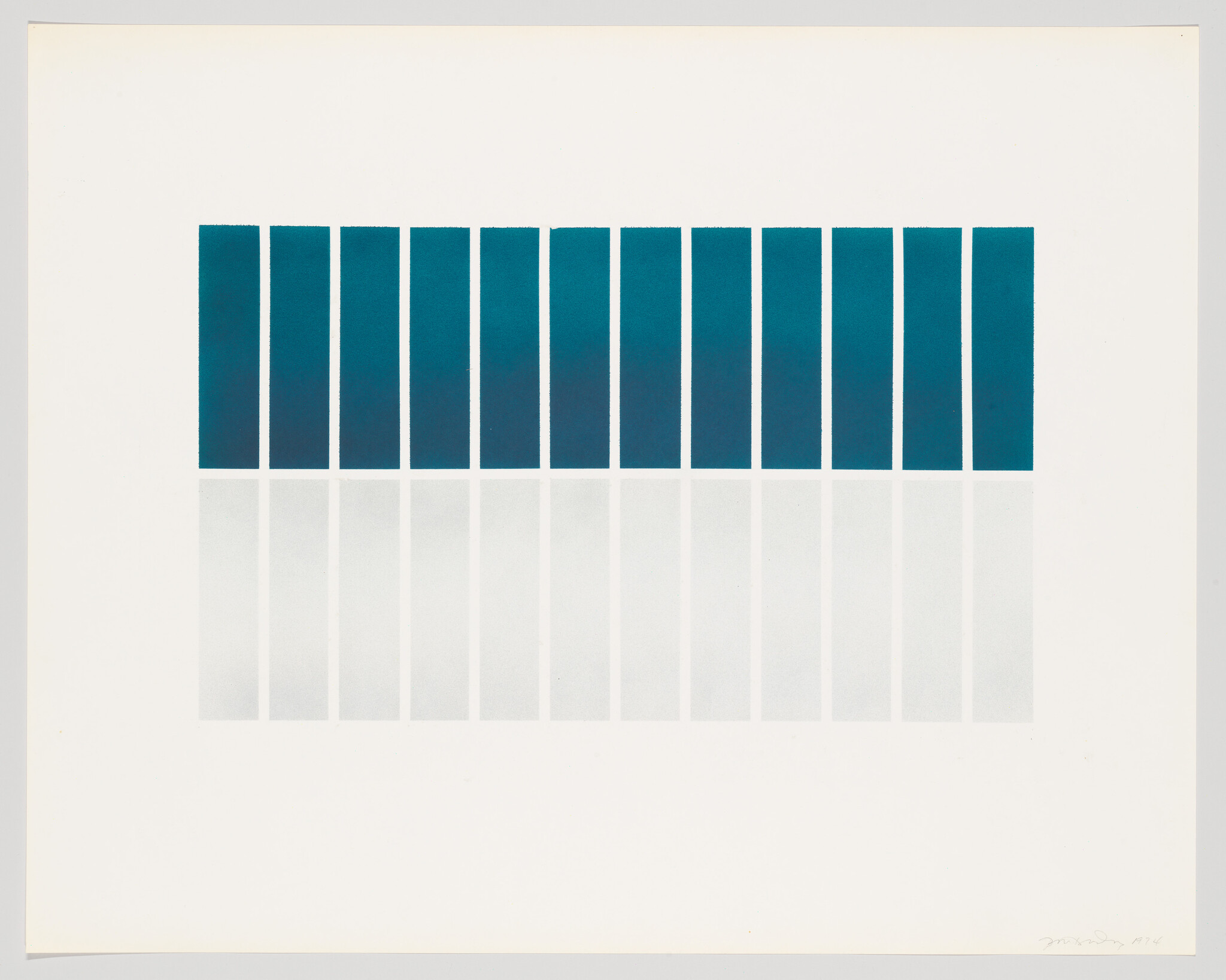 A row of dark teal vertical bars with lighter faded mirrored bars beneath on white.