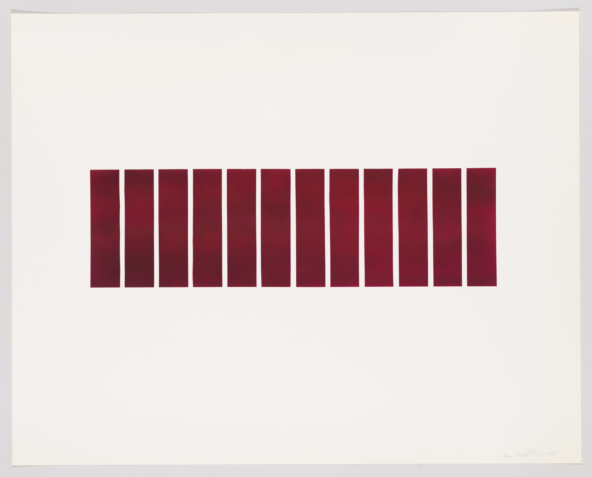 Thirteen dark red vertical rectangles evenly spaced in a horizontal row on a white background.
