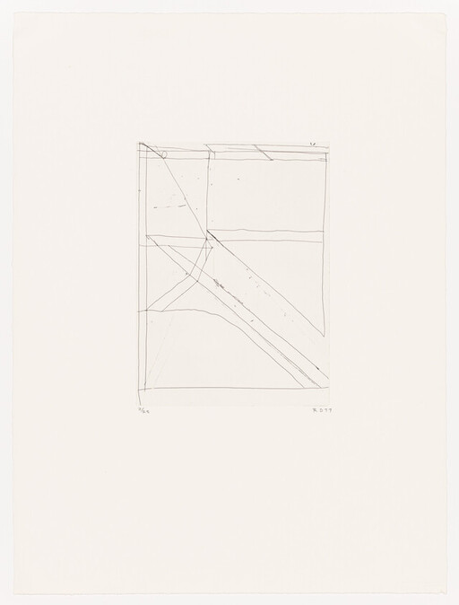 Minimal pencil sketch of a rectangular grid with diagonal lines and intersecting shapes.