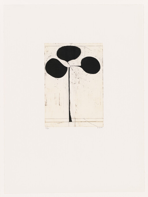 A minimal black tree with three round leaves on a thin trunk centered on a white background.