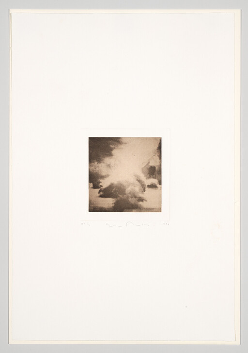 Small sepia print of a billowing cloud centered on a large white sheet of paper.