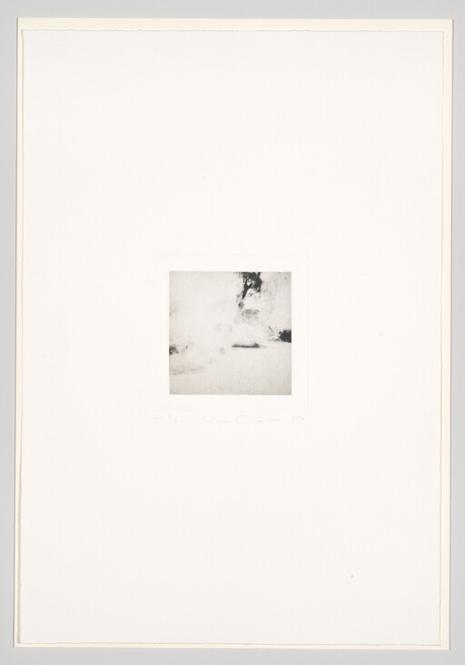 Large white paper with a small faded black-and-white abstract square centered near the middle.