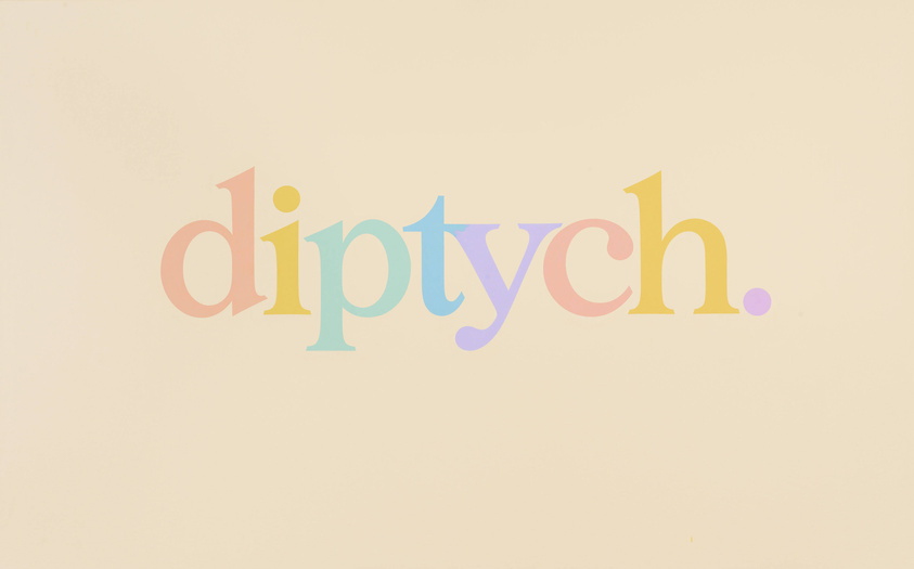The word "diptych" is written in pastel color aganist a light yellow background